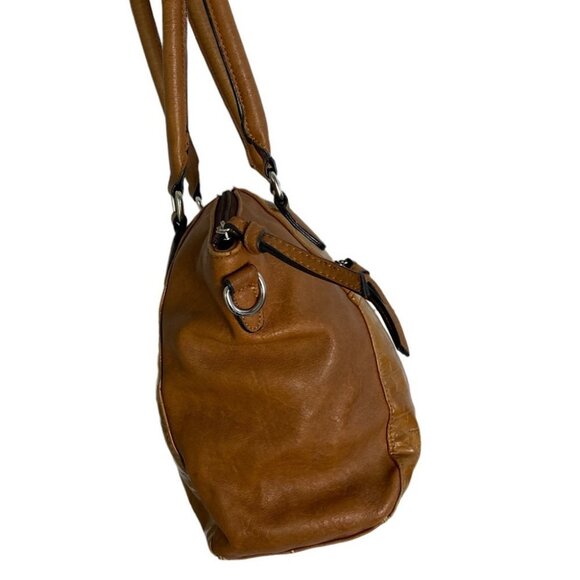 Brown Tan Faux Leather Shoulder Bag Purse Laptop Tablet Pouch Pockets Vinyl Zip - Picture 3 of 15